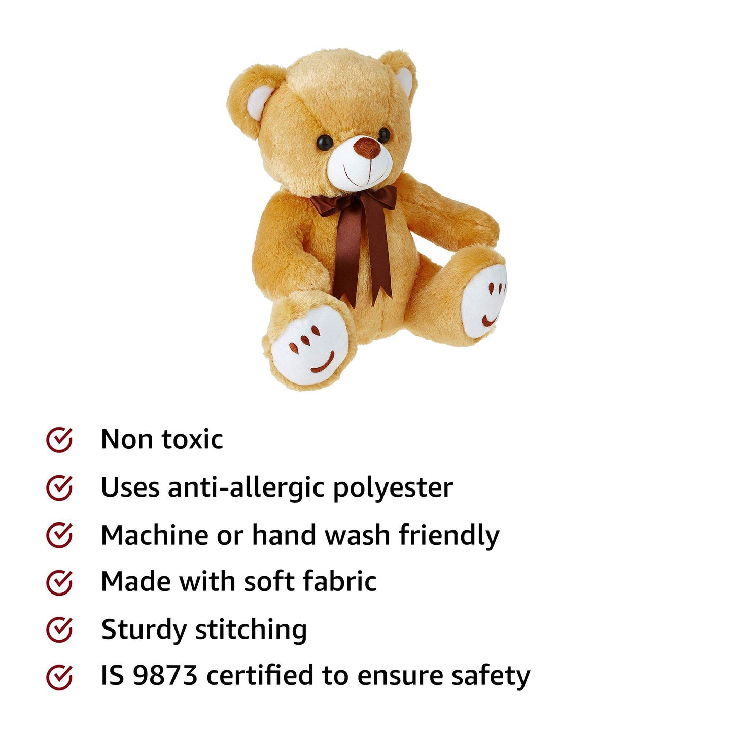 Amazon Brand - Jam & Honey Teddy Bear, Cute, Soft Toy (33 Cm, Brown), Great Birthday Gift