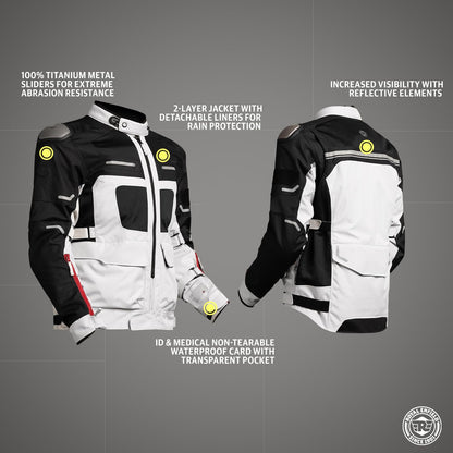 CROSSROADER JKT LIGHT GREY 44 CM-Knox CE Level 2 Protectors At Shoulders And Elbow, Ergo Protech Armours CE Level 1 At Chest Ce Level 2 At Back For Excellent Impact Protection