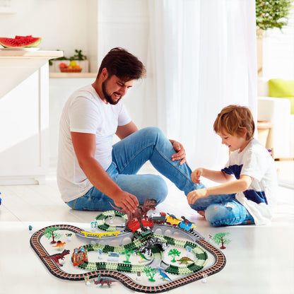 SOFTIES Toy Train with Track Set - Train Toys for Kids 5 Years & Up - Includes Car Racing Track for Kids, Dinosaur Toys for Kids 7 Years & Older - Ideal Train Set for Boys 7-14 Years