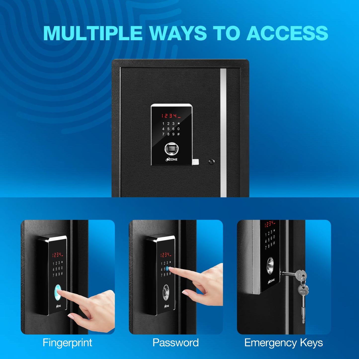 Ozone Safe Locker for Home | 55 Litres | Digital Locker Biometric with Fingerprint Access | Auto Freeze Mode | Home lockers for house | Electronic LED Display | Motorized | Black