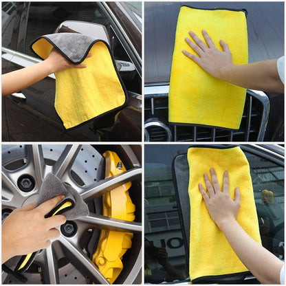 Auto Hub Microfiber Cloth for Car, Double Sided, Extra Thick Plush Microfiber Cloth, Lint-Free, 800 GSM (Size 30cm x 40cm)/Pack of 3, Color: Blue, Yellow, Green, Car Cleaning Cloth