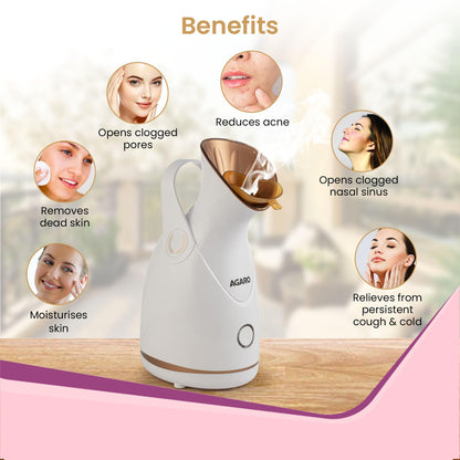 AGARO Facial Steamer With Nano Ionic HotSteaming Technology, Hot Mist Moisturizing, Opening Skin Pores,100 Ml Water Tank, Home Sauna Spa For Adult, Kids (FS2117,Rose Gold)