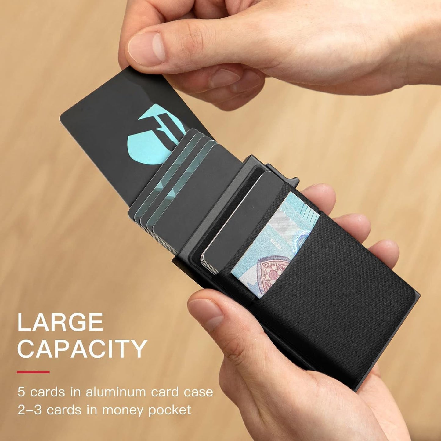 VOGARD Aluminium Men and Women Pop Up Slim Card Wallet RFID Blocking with Money Pocket | Minimalist Credit Card Holder (Black)