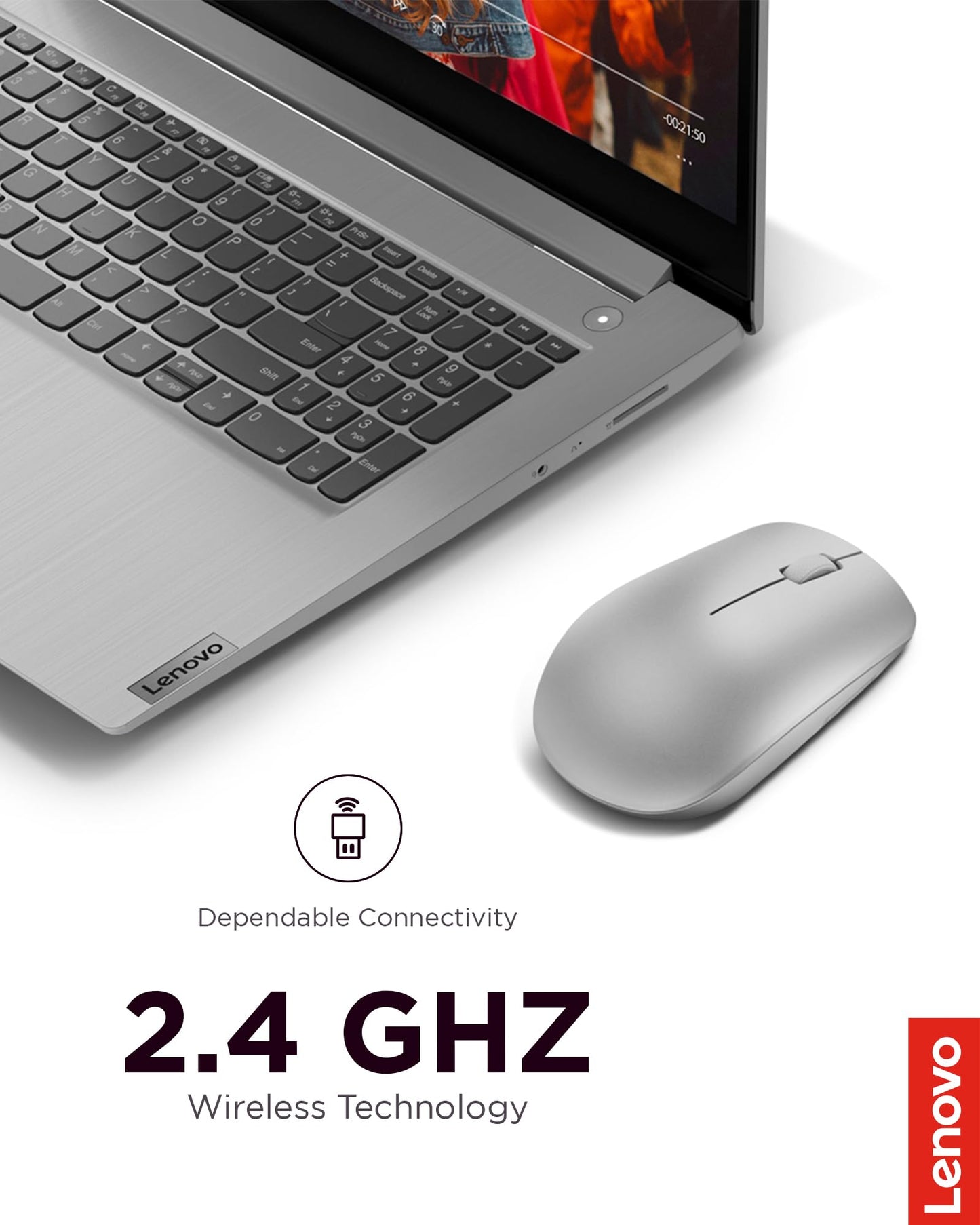 Lenovo 530 Wireless Mouse (Platinum Grey): Ambidextrous, Ergonomic Mouse, Up to 8 Million clicks for Left and Right Buttons, Optical Sensor 1200 DPI, 2.4 GHz Wireless Technology via Nano USB Receiver