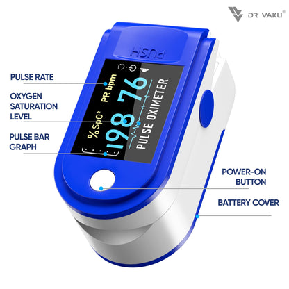 DR VAKU® Swadesi Pulse Oximeter Fingertip, Blood Oxygen Saturation Monitor Fingertip, Blood Oxygen Meter Finger Oximeter Finger with Pulse, with Four Color TFT Screen [Battery Included] - Blue