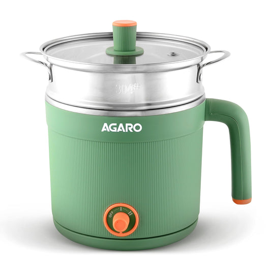 AGARO Regency Multi Cook Kettle With Steamer, 1.2L Inner Pot, Double Layered Body, Variable Temperature Settings, Wide Mouth, Boiling, Steaming, Tea, Coffee, Egg, Vegetable Boiling, 600W, Sea Green