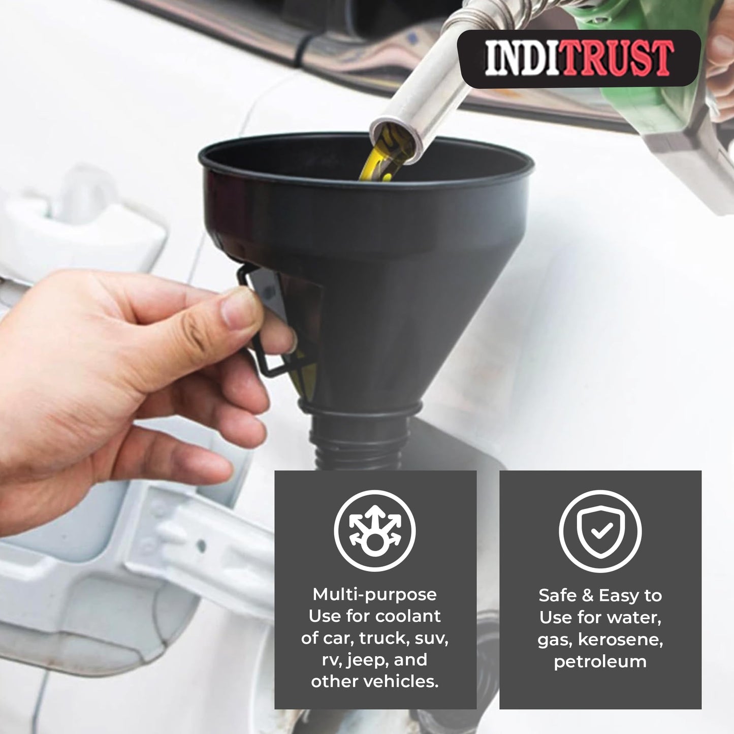 Inditrust 2 in 1 Plastic Funnel Can Spout for Oil | Water | Fuel | Petrol | Diesel | Gasoline for Cars | Bikes | Trucks