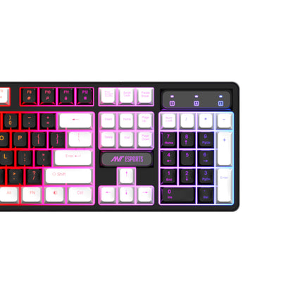 Ant Esports MK1400 Pro Backlit Membrane Wired Gaming Keyboard with Mixed Colour Lighting, White & Black Keycaps, Double Injection Key Caps - Black