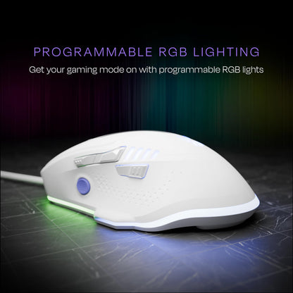 Kreo Hawk Gaming Mouse with Programmable Buttons & RGB Lighting | Top Pixart Sensor | Adjustable DPI with 1.5m Long Braided Cable and Optical Sensor | Lightweight & Durable (White)