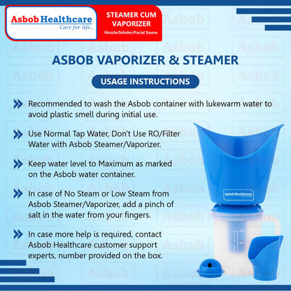 Asbob 3 in 1 steamer for cold and cough, vaporizer steamer for cough,cold and facial, steam inhaler & vapourisers for adult - Blue