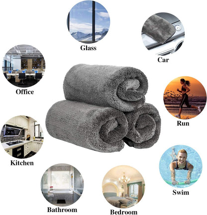 Auto Hub Microfiber Car Cleaning Cloth - Soft 800 GSM (60x40 cm) Microfiber Cloth for Car and Bike - Scratchless Drying and Detailing 60x40 cm, Pack of 3, Grey