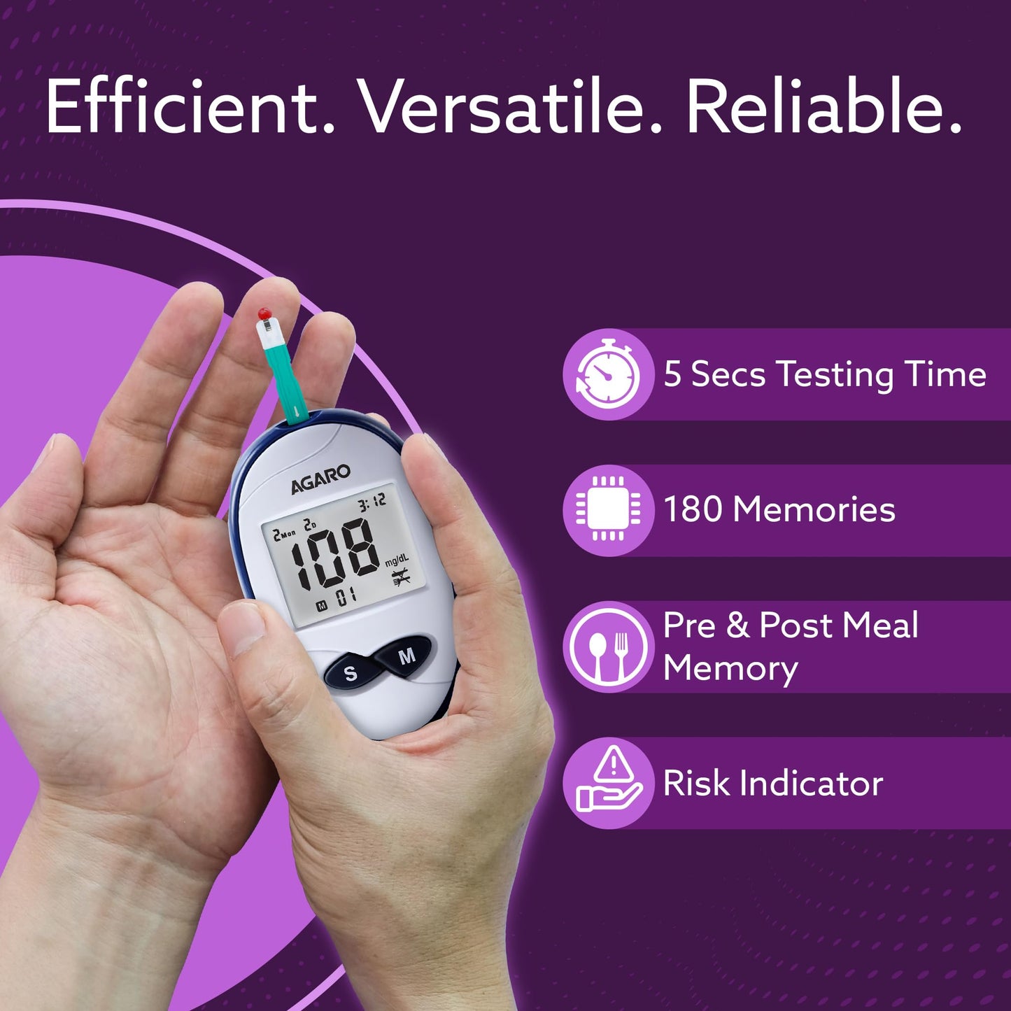 AGARO Glucometer, Blood Glucose Monitoring System with 50pcs Strips & Lancets, Glucometer Machine, Instant Blood Sugar Test at Home, Fast Blood Sugar Testing Device, Simple & Accurate, GLM-76.