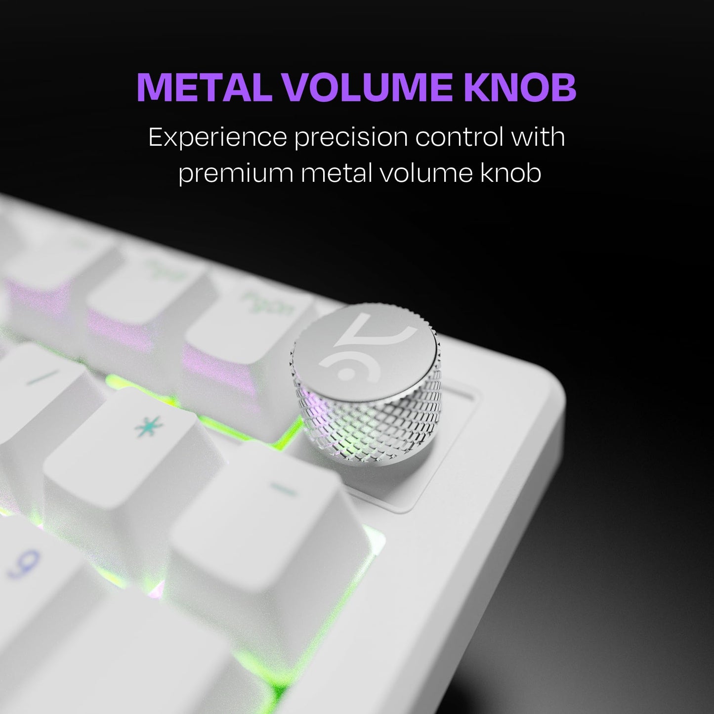 Kreo Hive Wired Full Size RGB Backlight Gaming Mechanical Keyboard, Customizable RGB, Mechanical Switches, NKRO, Metal Volume Knob, All White Keycaps (All White, Red Switch)