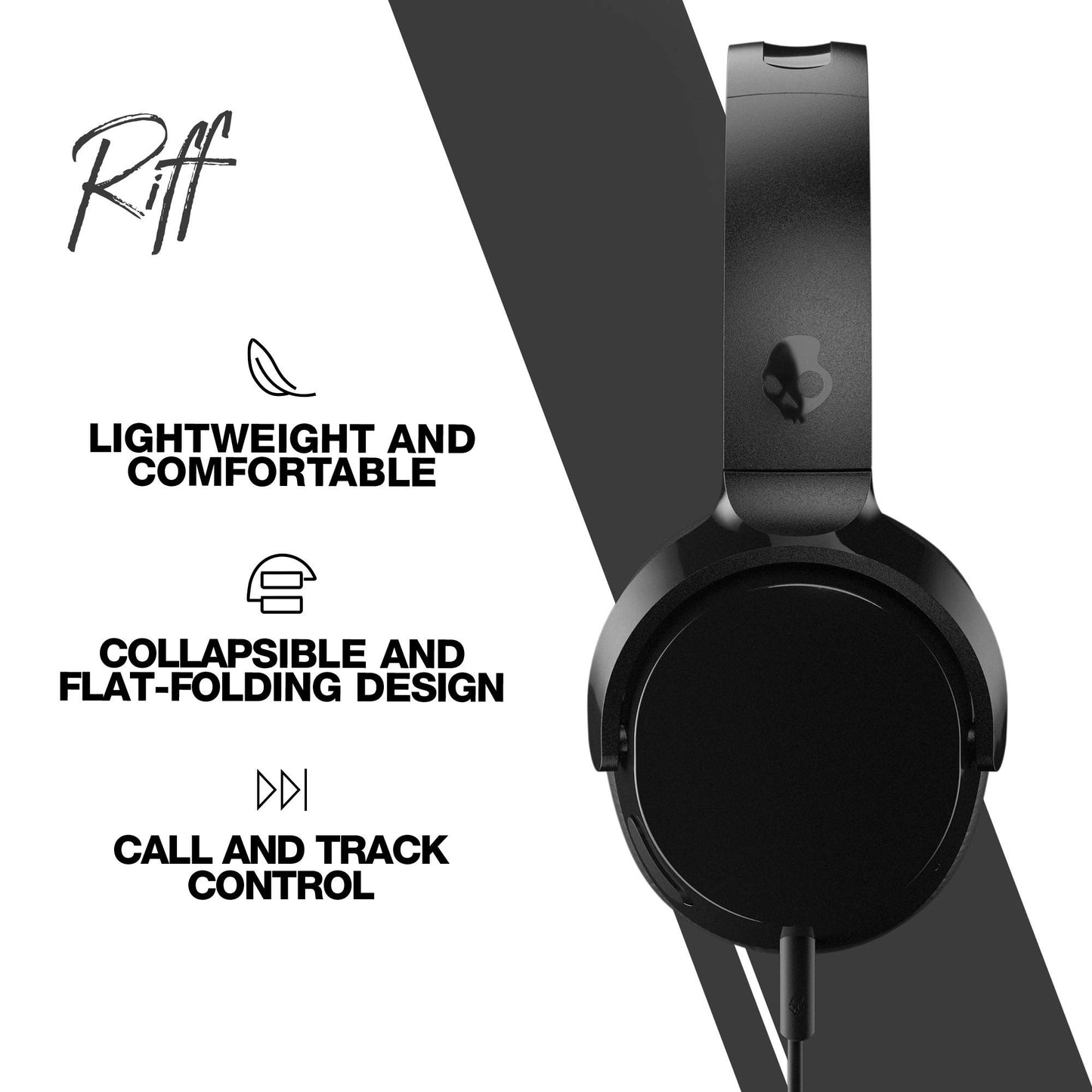 Skullcandy Riff On-Ear Wired Headphones, Microphone, Works with Bluetooth Devices and Computers - Black