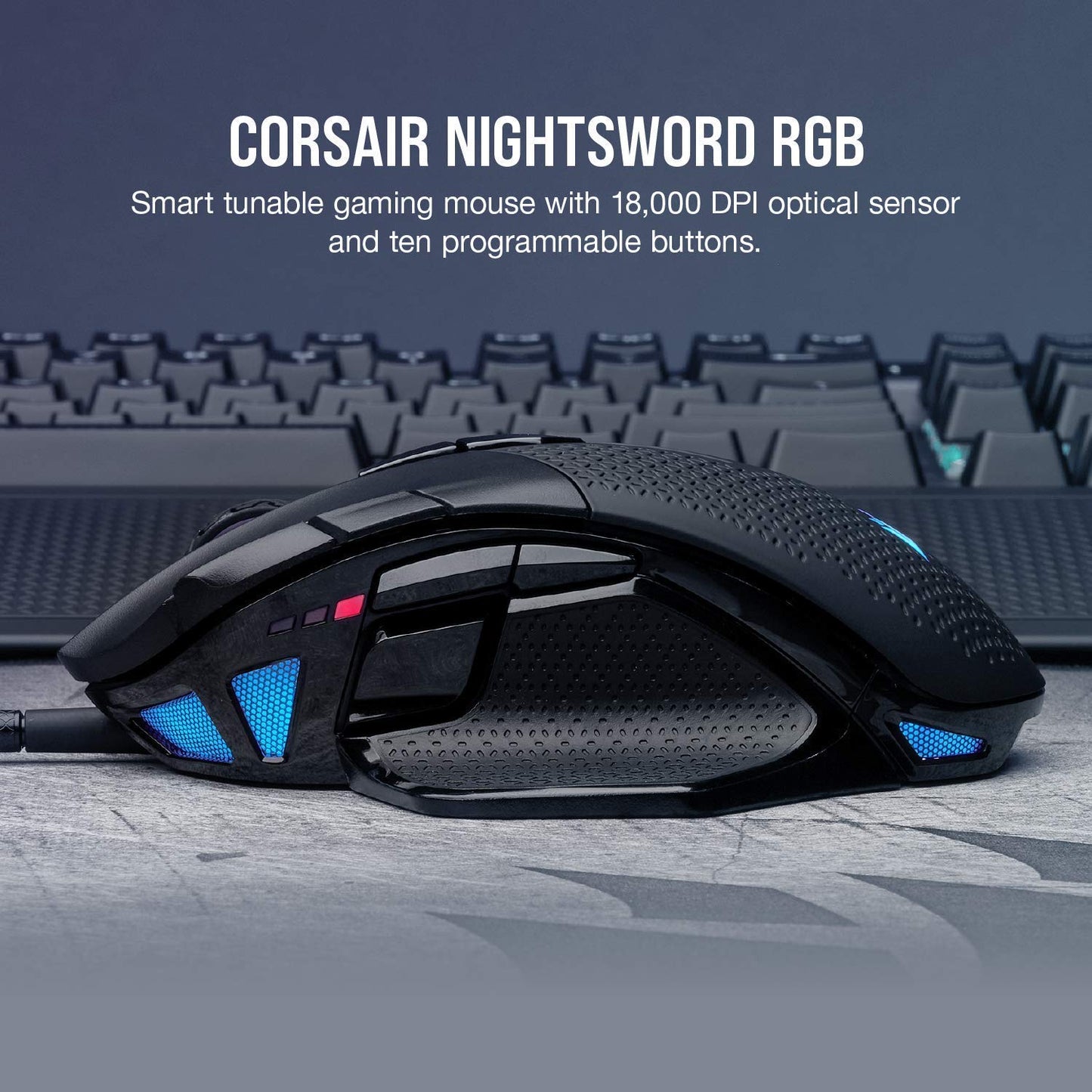 Corsair Nightsword RGB, Performance Tunable FPS/MOBA Gaming Mouse, 18000 DPI - Black, Wired