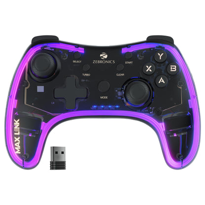 ZEBRONICS MAX LINK Wireless Gamepad, Dual motors Haptic feedback, Built-in rechargeable battery, RGB light, Plug & play, Supports (Windows | Android)