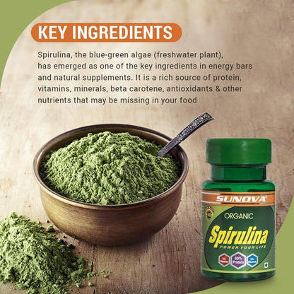 SUNOVA Organic Spirulina Tablets – Nature’s Own Superfood and Nutritional Supplement ,Spirulina and Blue-Green Algae for Full Body Support – 60 Tablets