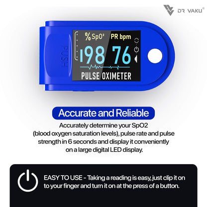 DR VAKU® Swadesi Pulse Oximeter Fingertip, Blood Oxygen Saturation Monitor Fingertip, Blood Oxygen Meter Finger Oximeter Finger with Pulse, with Four Color TFT Screen [Battery Included] - Blue