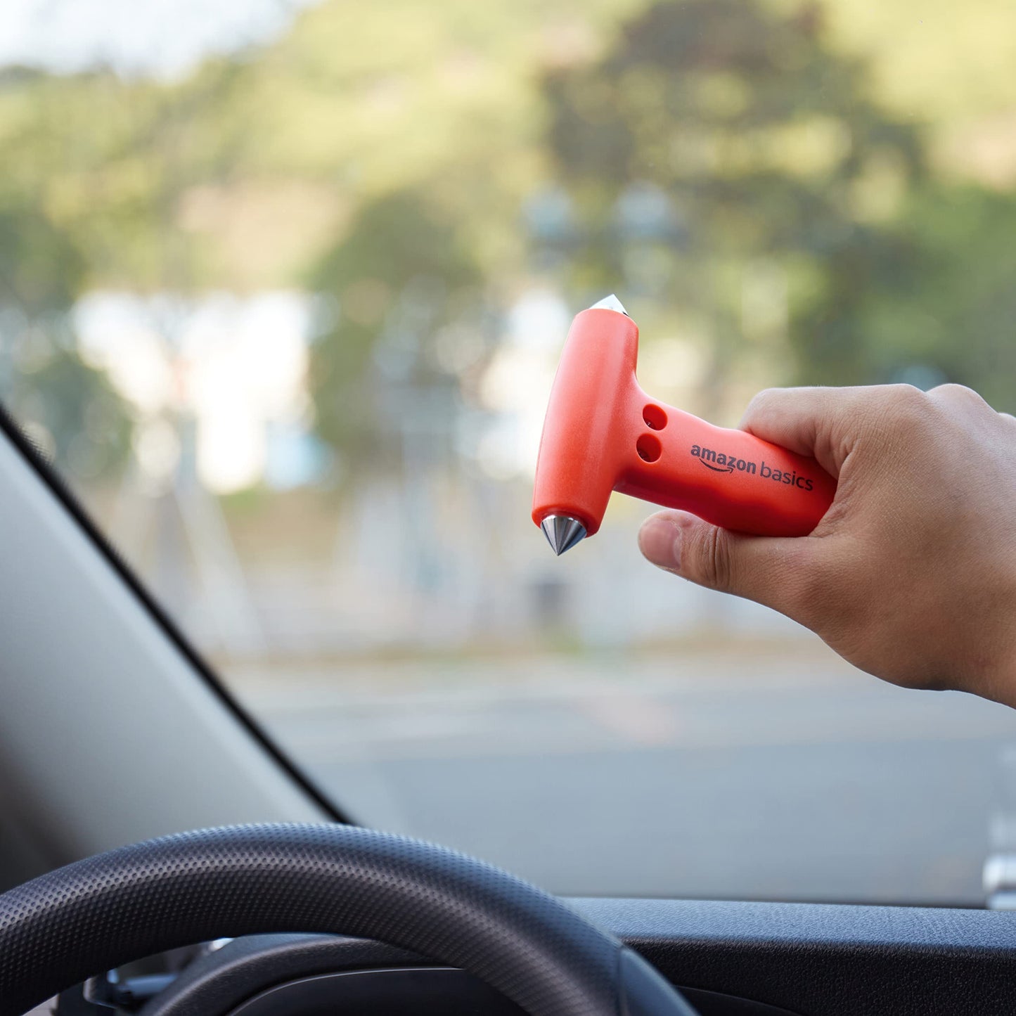 Amazon Basics Car Safety Window Hammer and Seat Belt Cutter with Holder