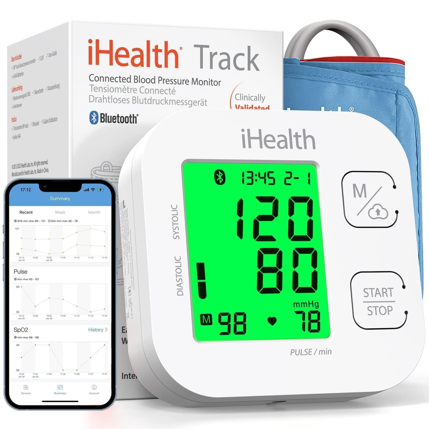 iHealth® Track - Smart Upper Arm Blood Pressure Monitor, Bluetooth Compatible for iOS & Android Devices