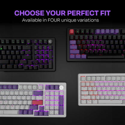 Kreo Hive Wired Full Size RGB Backlight Gaming Mechanical Keyboard, Customizable RGB, Mechanical Switches, NKRO, Metal Volume Knob, 3 Color Keycaps (Black-Purple, Brown Switch)