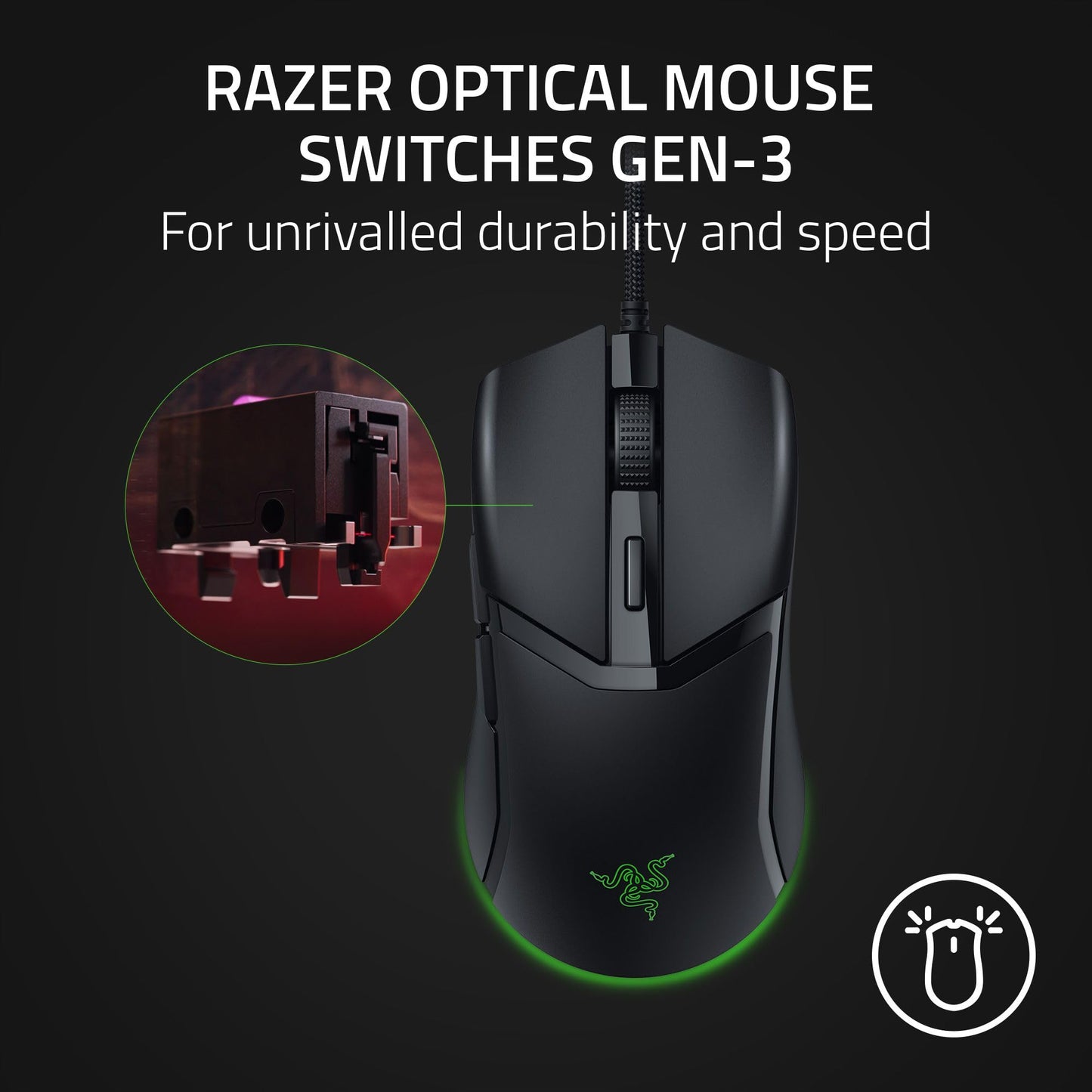 Razer Cobra Wired Gaming Mouse: 58g Lightweight Design - Gen-3 Optical Switches - Chroma RGB Lighting with Underglow - Precise 8500 DPI Optical Sensor - 1 - Speedflex Cable - Black-RZ01-04650100-R3M1