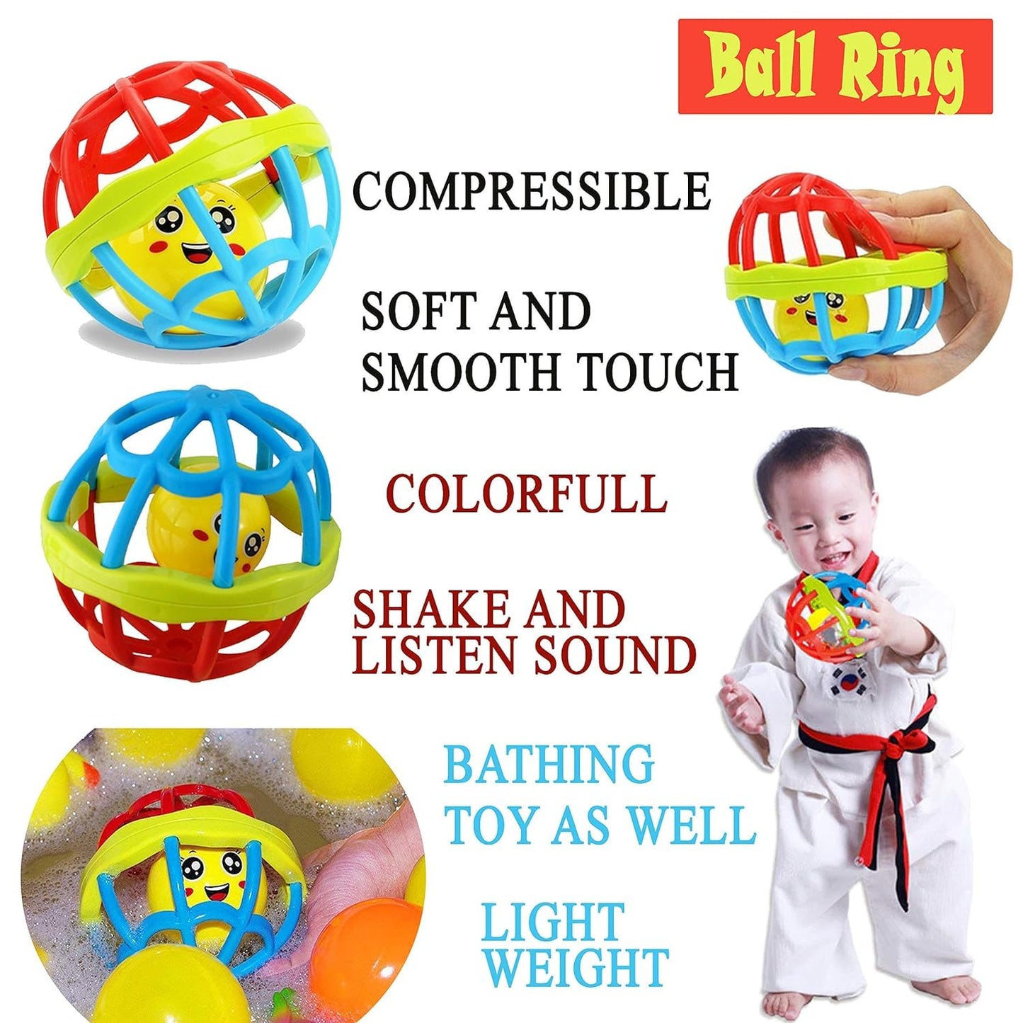 WISHKEY Colorful Attractive Plastic Non Toxic Set of 8 Shake & Grab Rattle BPA Free for New Born and Infants (Pack of 8, Multicolor)