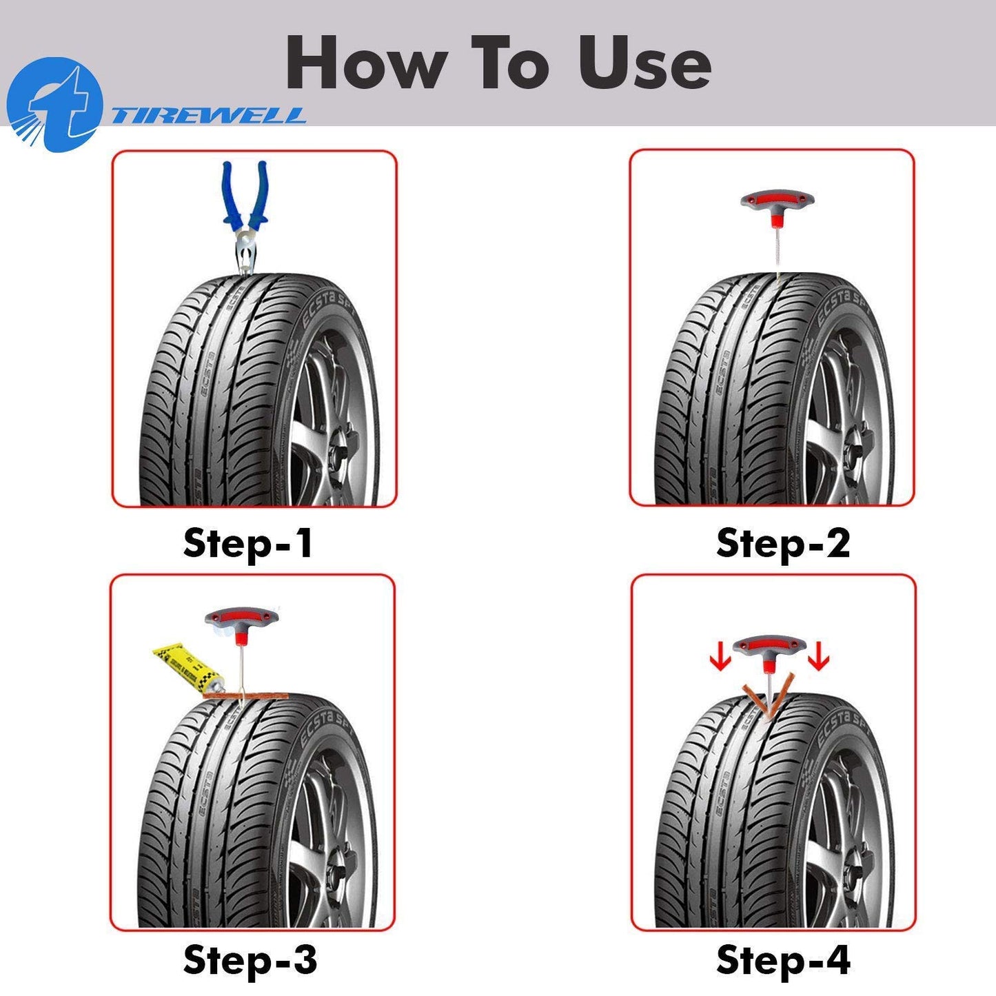 TIREWELL TW-5005 10 in 1 Universal Tubeless Tyre Puncture Kit with Storage Bag, Emergency Flat Tire Repair Patch Tool Bag for Car, Bike, SUV, & Motorcycle