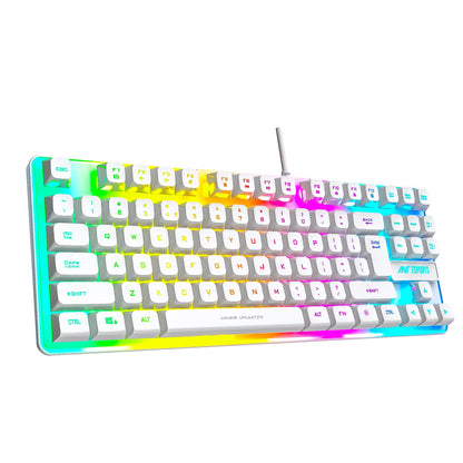 Ant Esports MK700 V2 Membrane TKL Wired Gaming Keyboard, 87 UV Coated Mechanical feel Keys Cool RGB Backlight Waterproof Keyboard for PC Laptop Mobile Tablets Gaming, Design and Work Mercury White