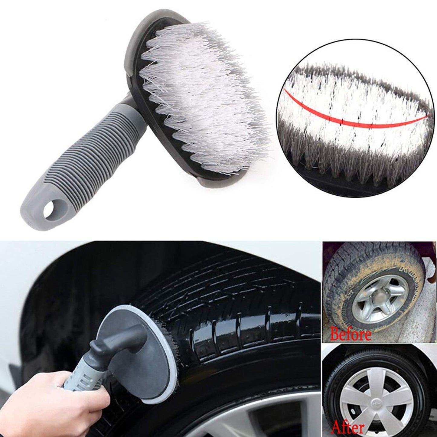 Pivalo PVCTCB1 T-Type Car Tire Cleaning Brush Scrubber with Antislip Handle Multi-Functional SUV Tyre Wheel Rim Hub Washing Cleaner