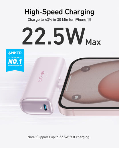 Anker iPhone 15 Portable Charger, Anker Nano Power Bank with Built-in USB C Connector, 5,000mAh Portable Charger 22.5W, for iPhone 15 Series, Samsung S22/23 Series, iPad Pro/Air, AirPods, and More