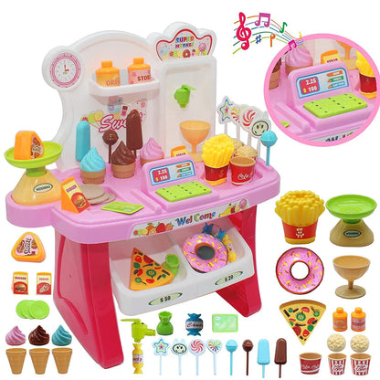 Brand conquer Pretend Play Mini Supermarket Toy Candy Sweet Shopping cart, Pretend Play Kitchen Set for Kids Girl & Boys ice Cream Set Toy for Kids 37 Pieces (Mini Market)