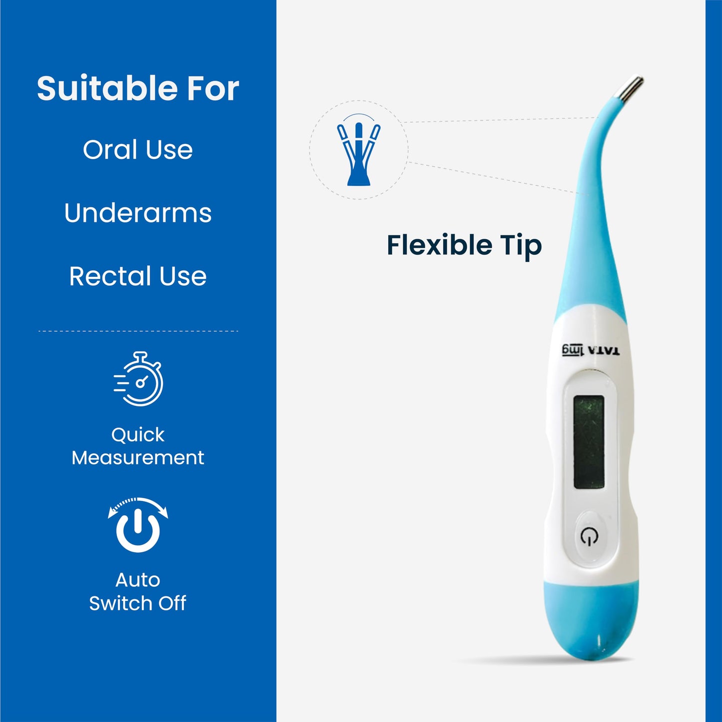 Tata 1mg Flexible Tip Digital Thermometer with One Touch Operation for Children and Adult