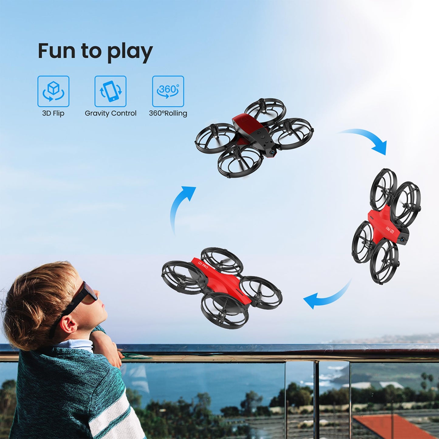 IZI PRO Nano Drone 720P HD Camera 2 Batteries with Battle Mode, One-Key Start, Altitude Hold | 360° Flip, Gesture Control, 10 Minutes Fly Time, Portable Mini RC Drone for Kids & Beginners (Red)