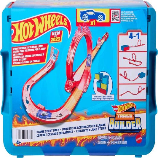 Hot Wheels® Track Set, Fire-Themed Track Set & 1 Hot Wheels® Car, 16 Track-Building and Stunting Components in Stackable Toy Storage Box