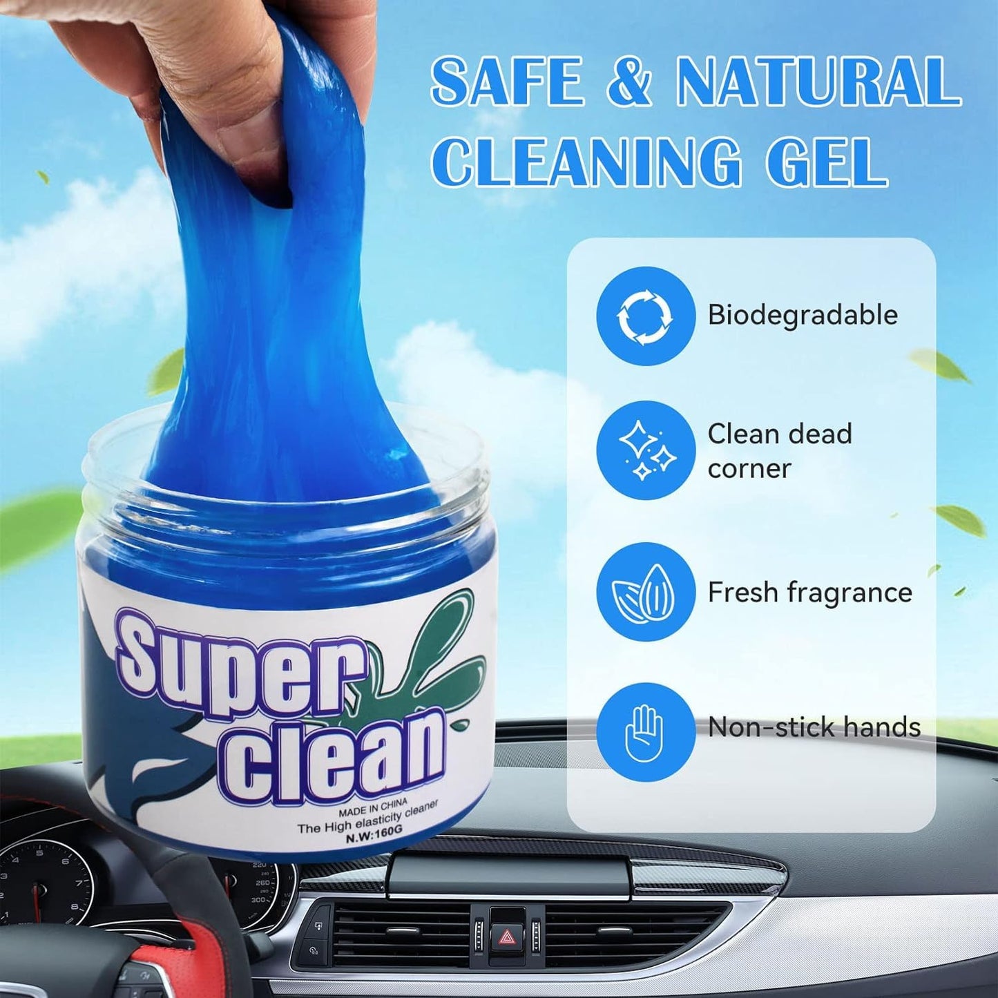 ROKTRY Cleaning Gel for Car Cleaning Putty Auto Detailing Gel Car Interior Cleaner Universal Dust Removal Gel Vent Cleaner Keyboard Cleaner for Laptop 1pcs