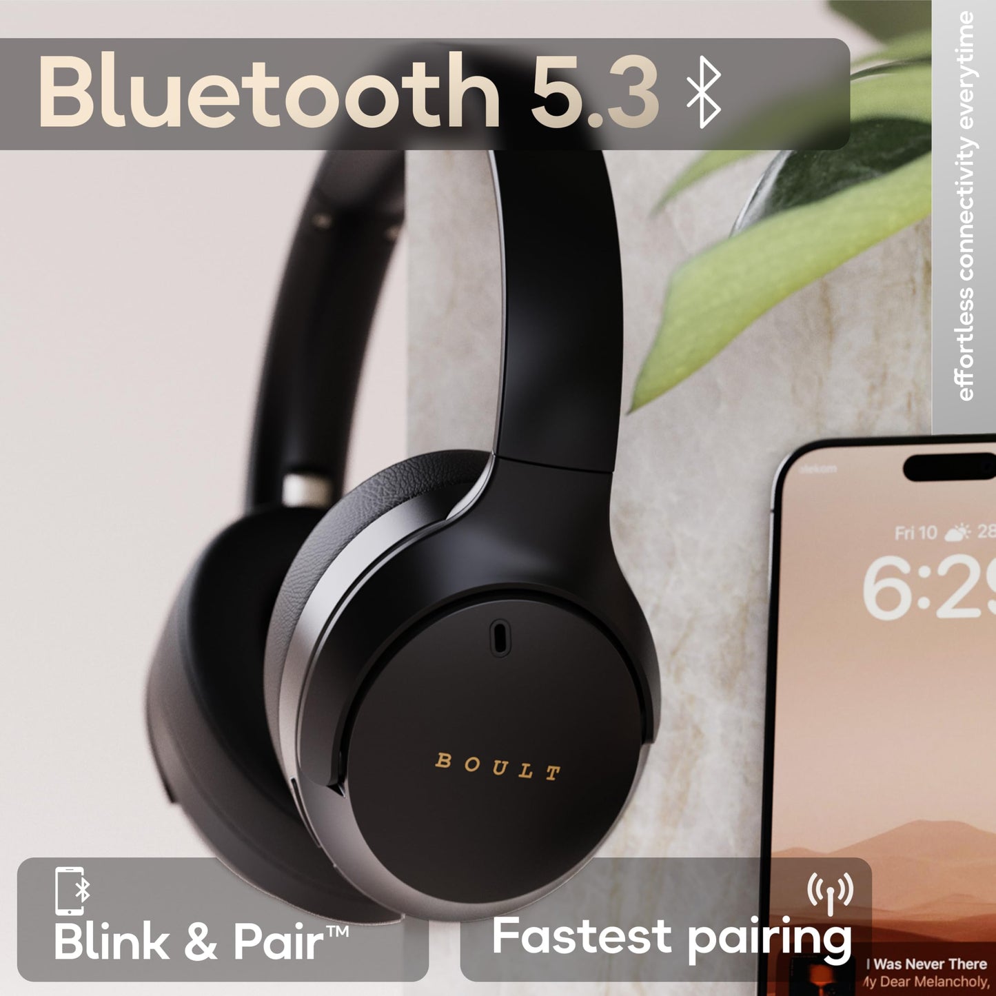 Boult Newly Launched Q Over Ear Bluetooth Headphones with 70H Playtime, 40mm Bass Drivers, Zen™ ENC Mic, Type-C Fast Charging, 4 EQ Modes, Bluetooth 5.4, AUX Option, IPX5 Wireless Headphones (Black)