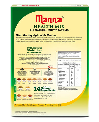 Manna Health Mix, All Natural Kids Nutrition Drink, with 14 ingredients, Zero Sugar. 100% Natural Nutrition 600g