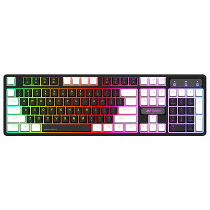 Ant Esports MK1400 Pro Backlit Membrane Wired Gaming Keyboard with Mixed Colour Lighting, White & Black Keycaps, Double Injection Key Caps - Black