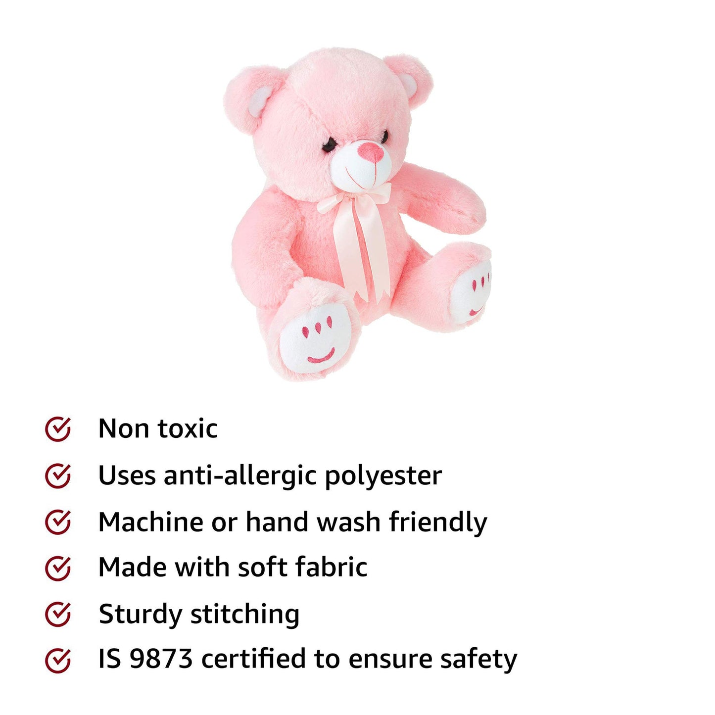 Amazon Brand - Jam & Honey Teddy Bear, Cute, Soft Toy (33 Cm, Pink), Great Birthday Gift