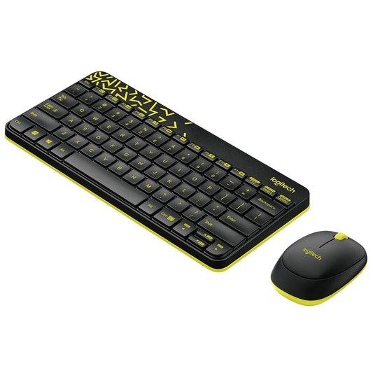 Logitech MK240 Nano Wireless USB Keyboard and Mouse Set, 12 Function Keys 2.4GHz Wireless, 1000DPI, Spill-Resistant Design, PC/Mac, Black/Chartreuse Yellow