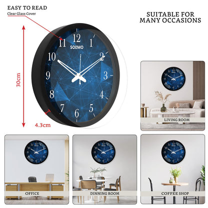 Amazon Brand - Solimo 12-Inch Contemporary Plastic&Glass Analog Wall Clock-Designer(Silent Movement,Black Frame)