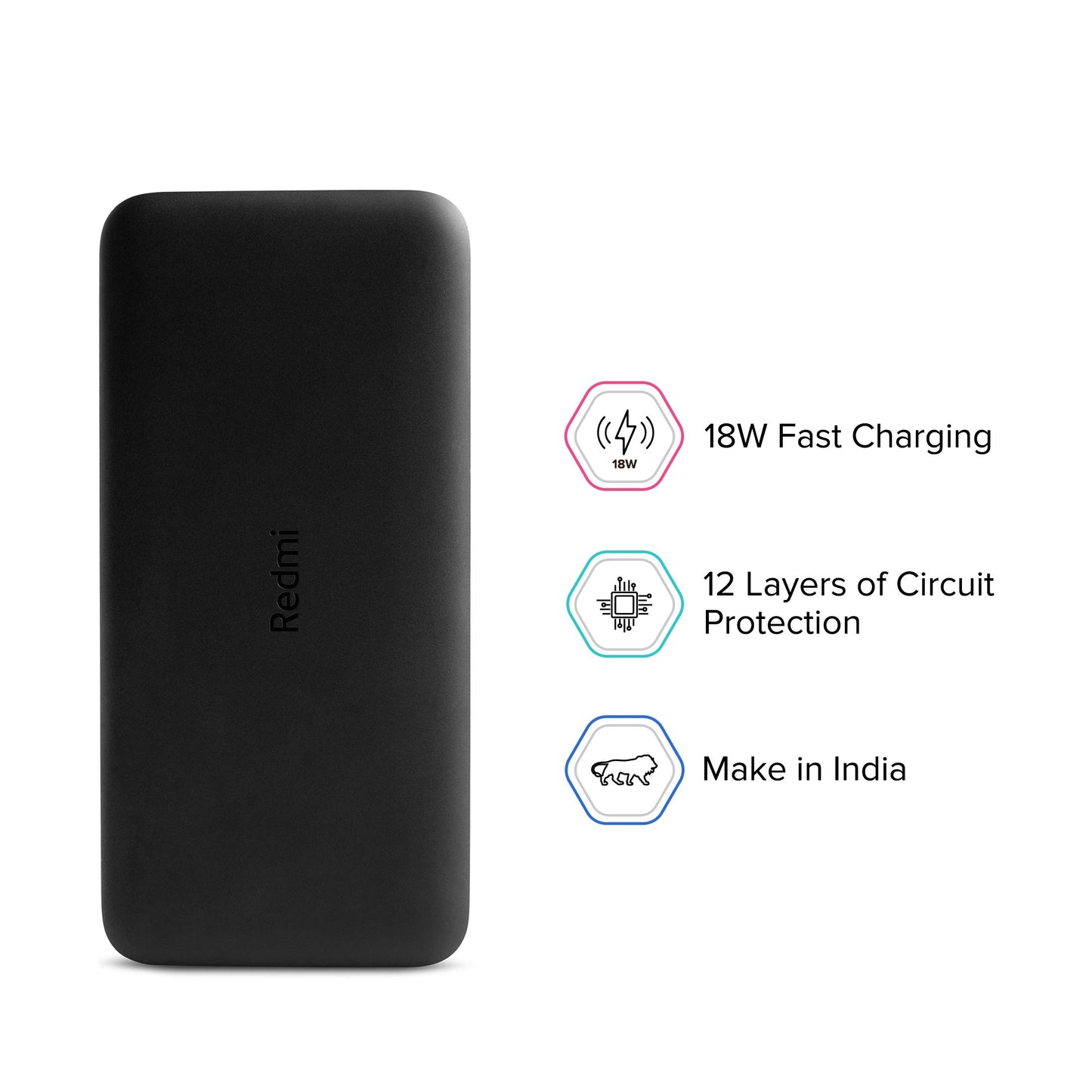 Redmi 20000mAh Li-Polymer Power Bank, USB Type C and Micro USB Ports, 18W Fast Charging, Low Power Mode, Black