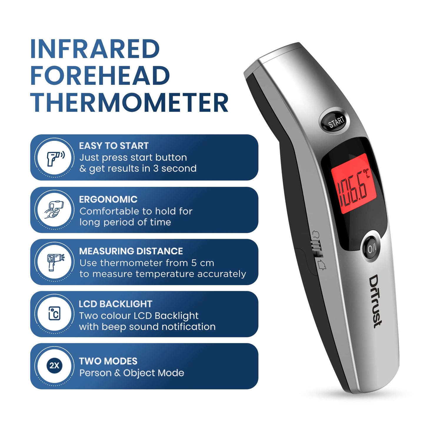 Dr Trust (USA) Forehead Digital Infrared Thermometer for babies and Adults with color Coded Fever Guidance - 603 Professional