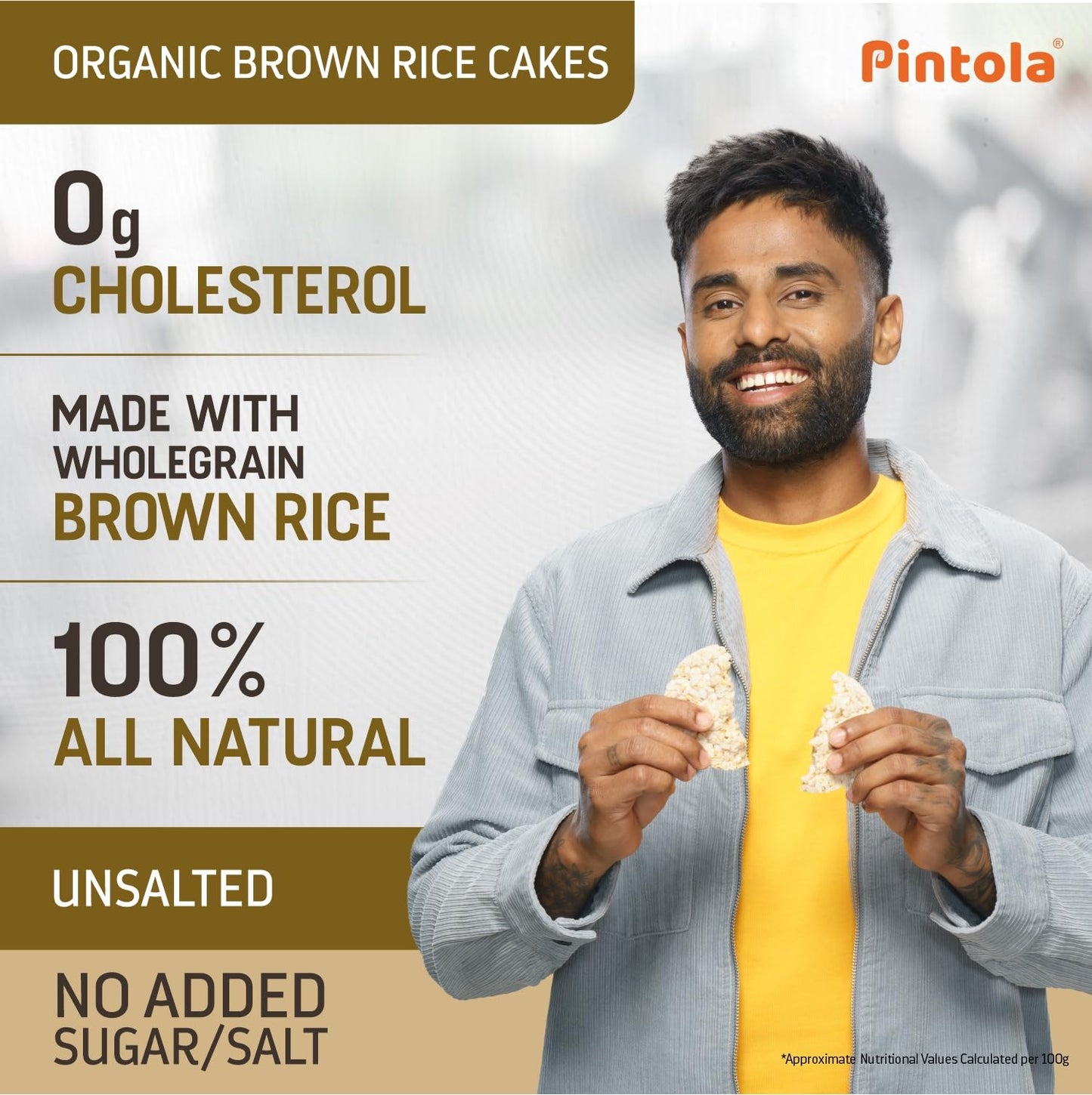 PINTOLA Organic Brown Rice Cake - All Natural (Unsalted, Pack of 1) (130 g), Gluten-Free Snack for Weight Loss, Made with 9 Wholegrains, Soy and Yeast-Free, Taste Best With Peanut Butter, Low Fat, 30 calorie per cake