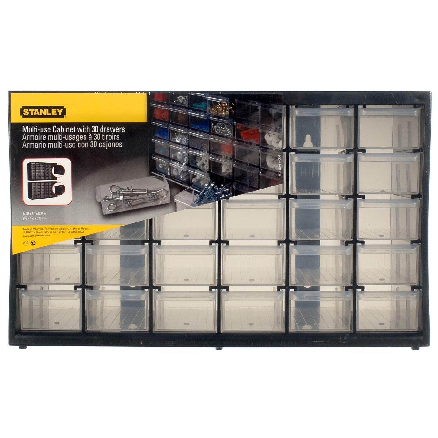 STANLEY 1-93-980 30-Compartment Heavy-Duty Portable Plastic Multi-Purpose Storage Box For Easy & Convenient Storage, 6 Kg Load Capacity, Resin Frame, 1 Year Warranty, GREY & BLACK, 36.5x15.5x22.5 cm