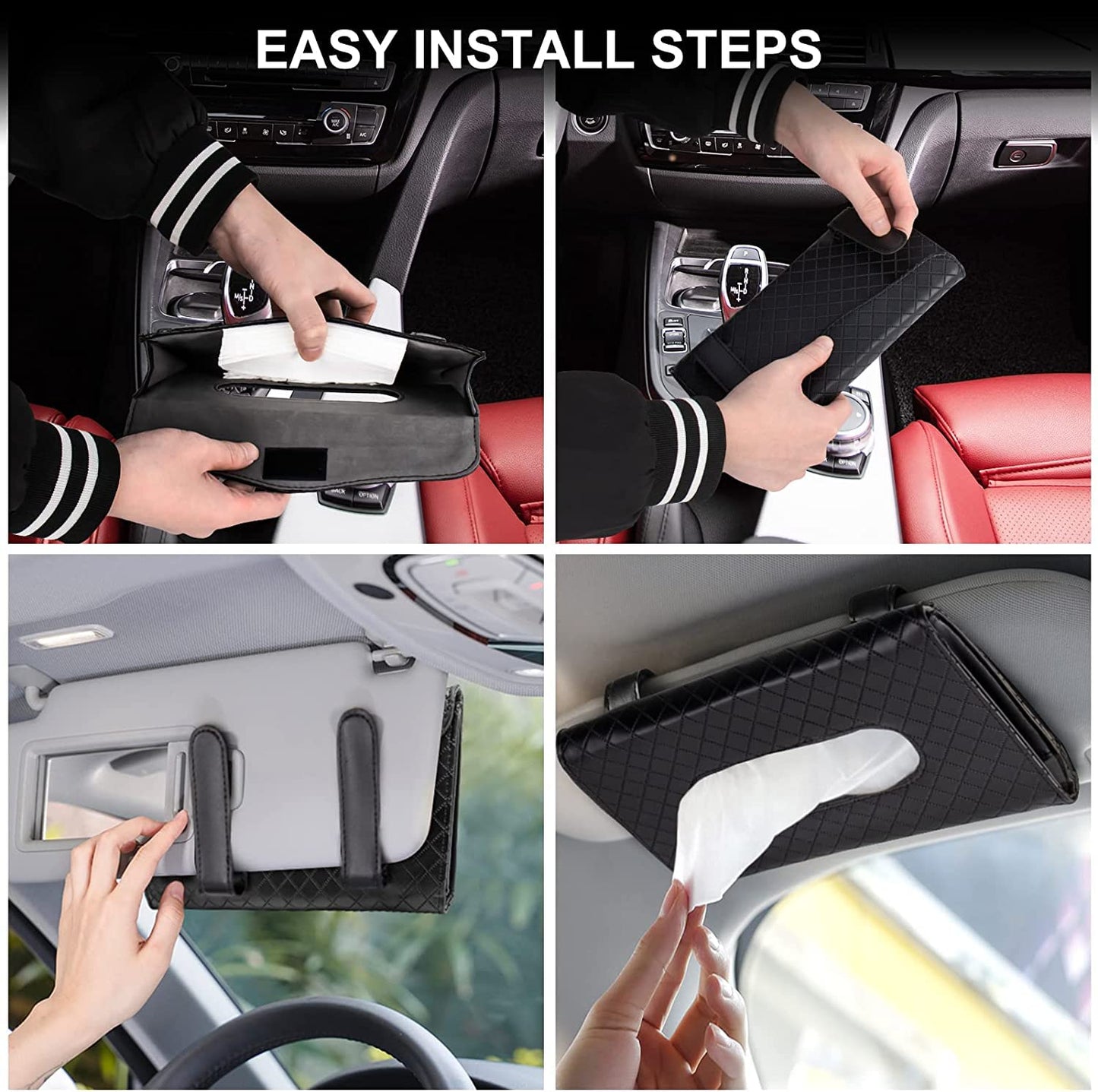 Steps of installation of SARTE Car Tissue Holder on a sun visor