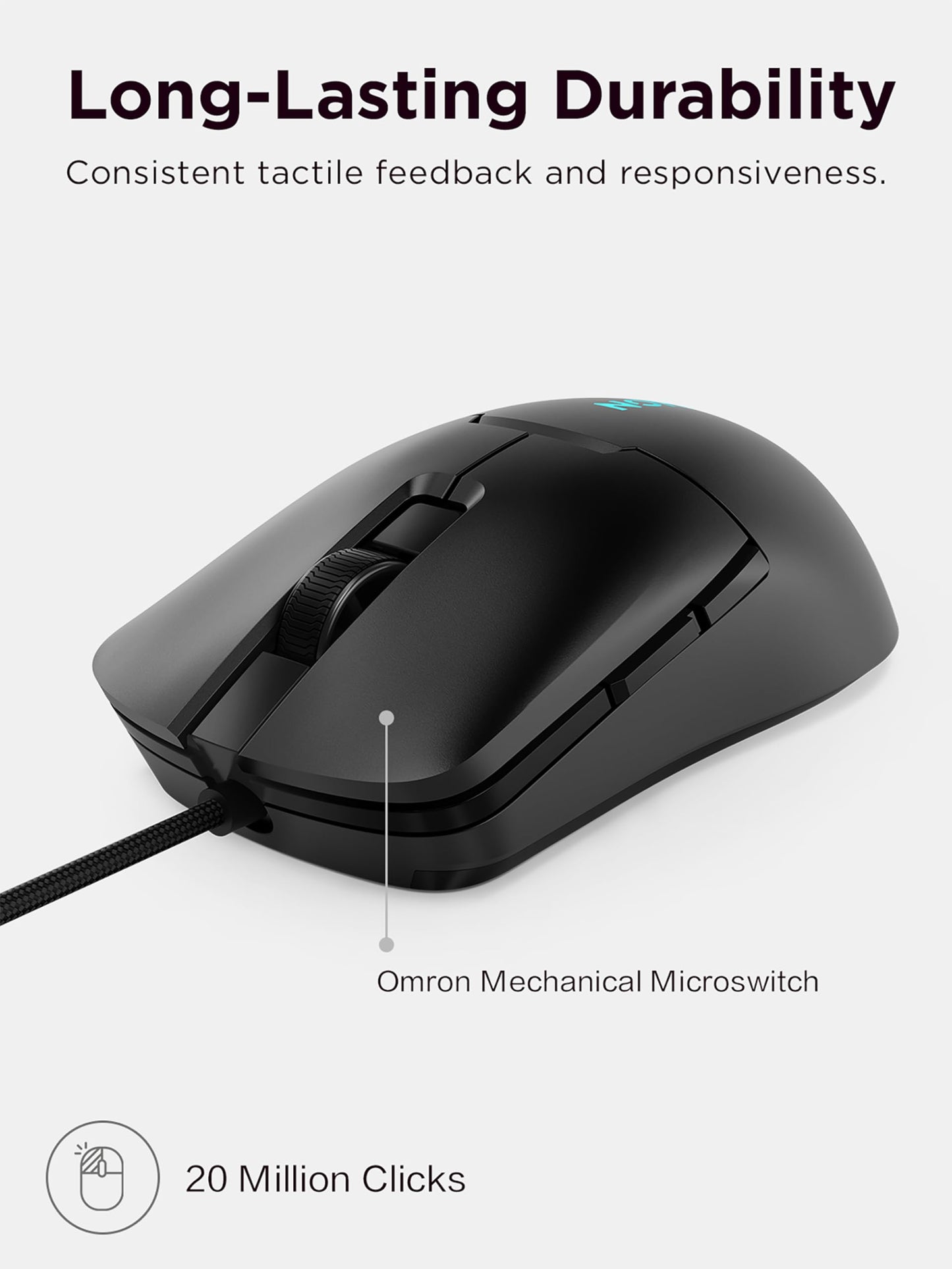 Lenovo Legion M300s RGB Wired Gaming Mouse - 8,000 DPI Adjustable Sensor, 6 Programmable Buttons & 20-Million Clicks Durability with Optimized Comfort (Black), GY51H47350