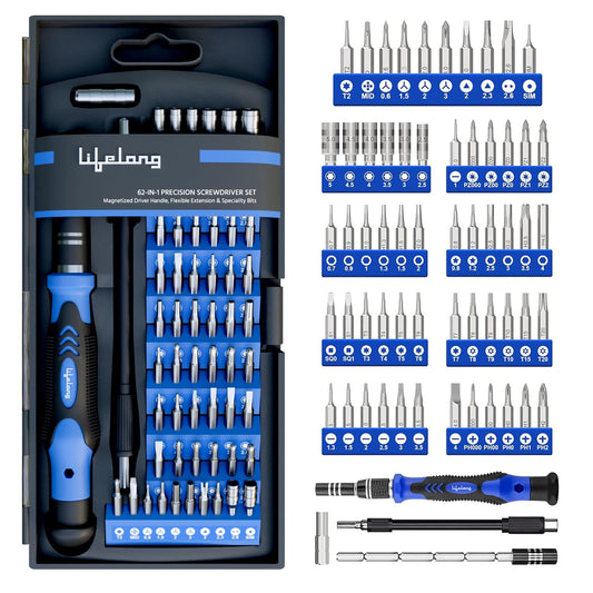 Lifelong 62 in 1 Magnetic Screwdriver Set, Tool Kit for Home Use Multipurpose - Furniture & Electronic Repair | Extendable & Flexible Shaft for Hard-to-Reach Places | Laptops, Phones etc. (LLETK09)