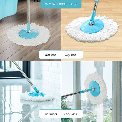 Amazon Brand - Presto! Elite Spin Mop with Steel Wringer and Auto-fold Handle, Blue, 2 Refills